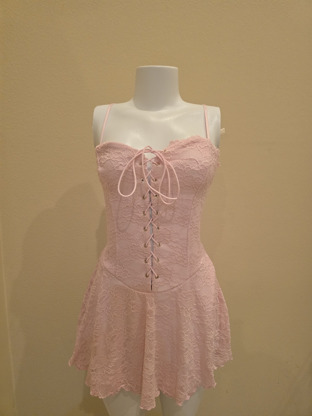 Pink Lace-Up Spaghetti Strap Mini Dress